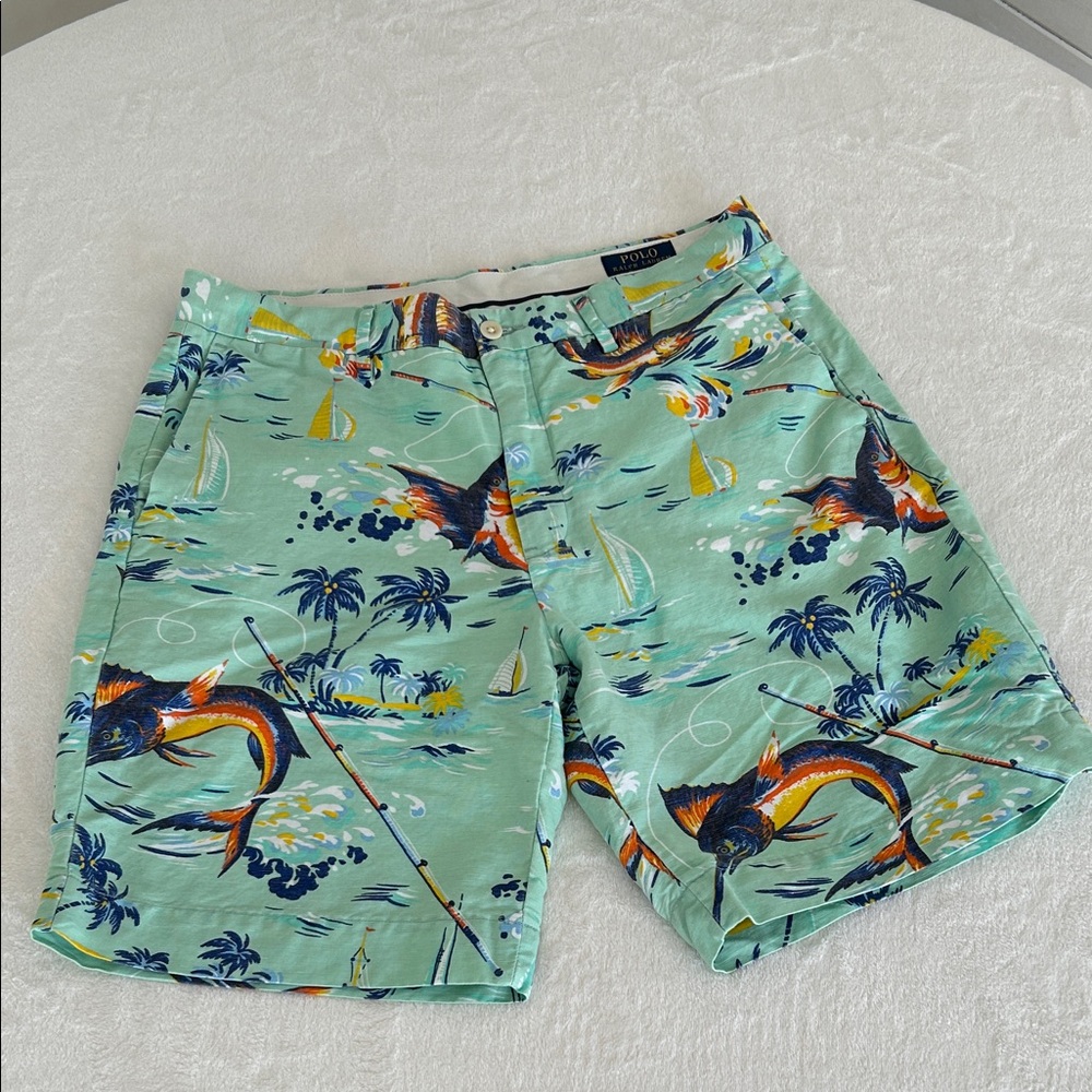 Polo Ralph Lauren Aqua Marlin Print Swim Shorts. Men’s Size 32